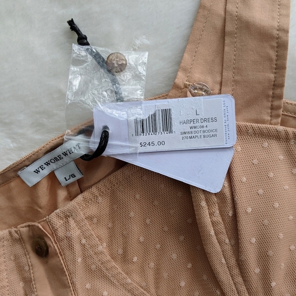 WeWoreWhat Dress Midi Sweetheart Neckline Swiss Dot Button Front Maple L NWT - Picture 14 of 16